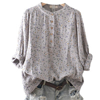 Double-layer Cotton Yarn Shirt Floral Stand Collar Loose