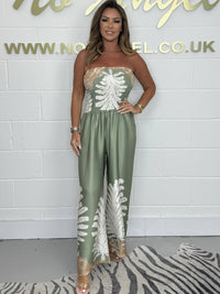 Fashion Printed Pleating Chest-wrapped Loose Jumpsuit