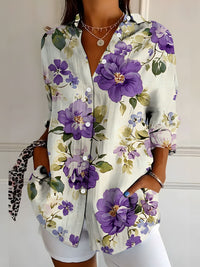 New Womens Floral Print Premium Elegant Long Sleeve Shirt