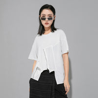 Street Stitching Half Sleeve Irregular Solid Color Short Sleeve T-shirt