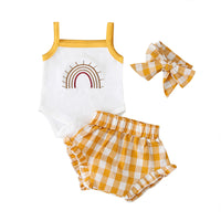 Baby Romper Three-piece Fashion Plaid Pants