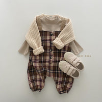 Boys And Girls Plaid Wide Crotch Korean Style Jumpsuit Casual