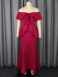 Strapless Ruffled Off-the-shoulder Dress Fishtail Dress