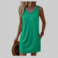 Women's Contrast-color V-neck Sleeveless Dress