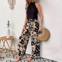 Comfortable Printed Pants Elastic Waist Wide-Leg Pants Womens Casual Trousers