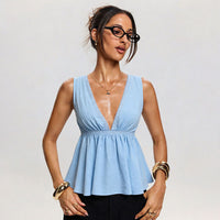 French-style Chic Deep V-neck Backless Lace-up Sleeveless Top