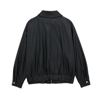 Women's Lapel Loose Faux Leather Bomber Jacket Coat