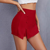Womens High-waisted Shorts With Pocket Detailing Decorative Buttons And Side Slits