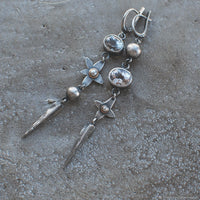 Hesheng New Geometric Ancient Silver-plated Long Rhinestone XINGX Pendant Earrings