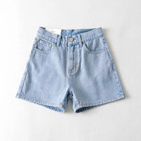 High Waist Leg Length Basic A-Line Stretch Crimped Denim Shorts