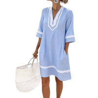 V-neck Bohemian Print Loose-fitting Beach Dress