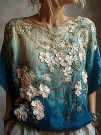 Womens 3D-printed Crew-neck Long-sleeve Retro Bohemian Top