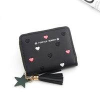 Embroidered Love Korean Women's Wallet Short Clutch Little Girl Coin Purse Women's Zipper Bag Card Holder Card Case
