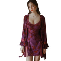 Sweet Butterfly Printed Hot Backless Deep V Plus Chest Pad Nightdress