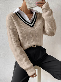 V-neck Pullover Knitted Sweater Fashion