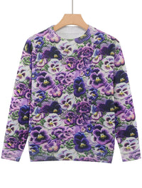 Plus Size Women's Digital Printed Round Neck Pullover Top