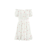Off-shoulder Heart-print Floral Cardigan With Ruffled Hem Pure Cotton Womens Loungewear Nightgown