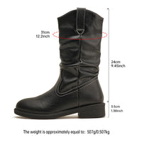 Vcut Pleated Midcalf Leather Boots