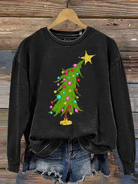 Womens Casual Christmas-Print Crew-Neck Sweatshirt