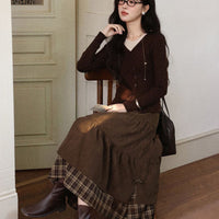 Thickened Japanese-style High-waisted Slimming Bow A-line Long Skirt