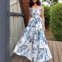 Women's Casual Resort Full-Body Print Strap Maxi Dress