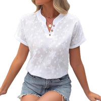Summer Minimalist Casual Solid-color V-neck Short-sleeve Shirt