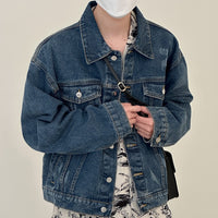 Washed Blue Denim Jacket Men's Short Section