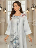 Elegant Floral Print Long Sleeve Abaya Dress