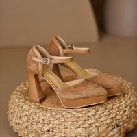 Women's Buckle Hollowed Sandals Stiletto Heel Pointed-toe Frosted