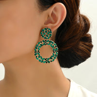 Luxury Elegant Two Tier Full Rhinestone Hollow Circle Statement Dangle Earrings For Women Party Prom Wedding Evening Daily Wear