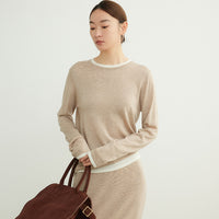 Early Spring Style Wool Sweater Women's Contrast Colors False-two-piece Bottoming Shirt