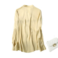 Turnover Style Commuter Silk Single Breasted Long Sleeve Solid Color Shirt