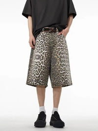 Retro High Street Leopard Print Denim Shorts