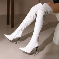 Womens Pointed-Toe Metal Stiletto Boots Elegant Versatile And Long-Style