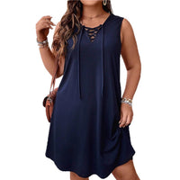 Lace-up Loose Sleeveless Vest Dress Casual Front Tie Design