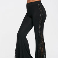 Womens Flared Pants With Lace Trim