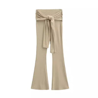 High-waisted Pleated Lace-up Casual Flared Trousers