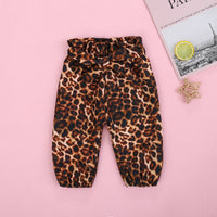 Short Sleeved Letter Printed Romper With Leopard Print Waistband Pants