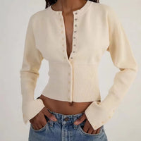 French-style Chic Crew-Neck Casual Knitted Cardigan Top For Women