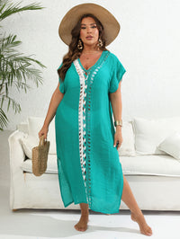 Contrast-color Patchwork Deep V-neck Split Dress