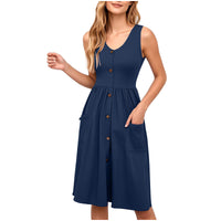Slim-fit Casual Mid-length Button-down Dress With Pockets