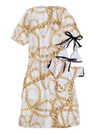 Fashion Floral High Waist Tassel European Free Size Bikini With Coat Split