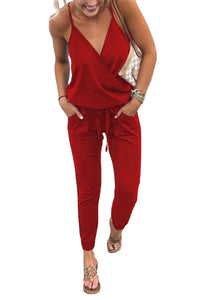 Fashion Casual Lace Up Pocket Backless Sling Women's Jumpsuit