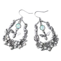 Retro Flower And Bee Gemstone Pendant Earrings