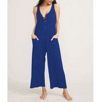 Pure Color Casual Breastfeeding Button Pocket Jumpsuit Women
