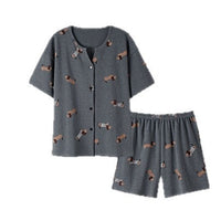 Short Sleeve Shorts Pajamas For Women, Thin V-neck Cardigan Homewear