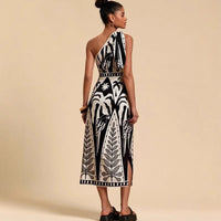 European And American-style Sexy Fashion Digital Lace-up Off-shoulder Slip Dress