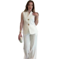 Casual Stylish Sleeveless Business Suit With A Professional Vibeincludes A Blazer And Tailored Trousers