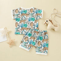 Animal Leaf Tiger Loose Short Sleeve T-shirt Shorts Casual Suit In Stock Two-piece Set