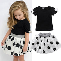 Black, Short Sleeve Top Flower Skirt